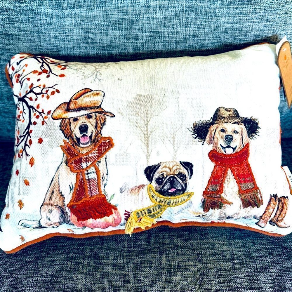 Fall Autumn Western Country Cowboy Dog Print Throw Pillow